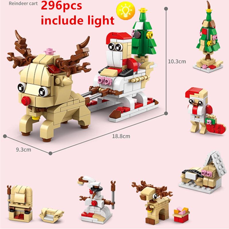 DIY 6in1 Christmas Elk Deer Photo Frame Santa Claus Architecture Store Street View Xmas Tree Snow House Building Block Kit Toy
