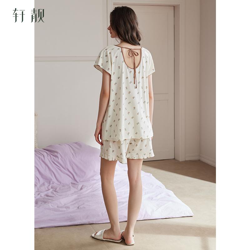 Xuan Liang [7A Antibacterial] Women's Summer Sleepwear Thin Edition Lyocell Short Sleeve Cool Small Floral Home Furnishing Set