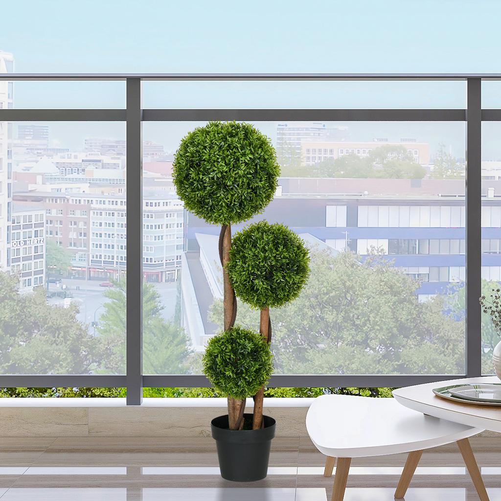 Artificial Boxwood Large 110cm, UV-Resistant Artificial Plant with 3 Balls for Living Room Bedroom Office Garden