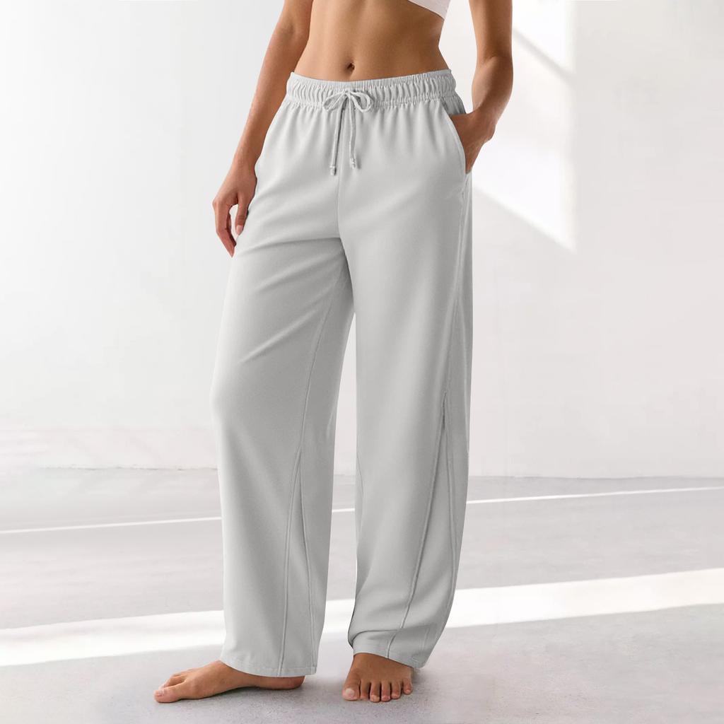 Женские спортивные брюки Barrel Leg с эластичной талией и завязками на талии, повседневные брюки-палаццо из хлопка с карманами