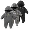 Baby Boys and Girls Footed Rocker Fleece Double Zipper Hooded Winter Pajamas - Thickened Fashion Warm Baby Pajamas