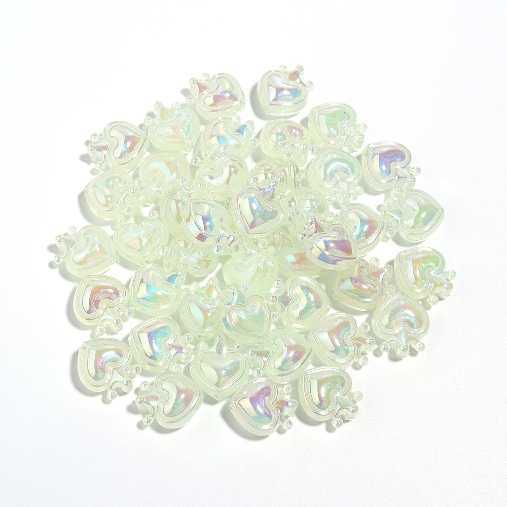 10Pcs 19x17mm Acrylic Beads Colorful Crown Heart Shaped Loose Beads For DIY Cute Bracelet Phone Chain Jewelry Accessories