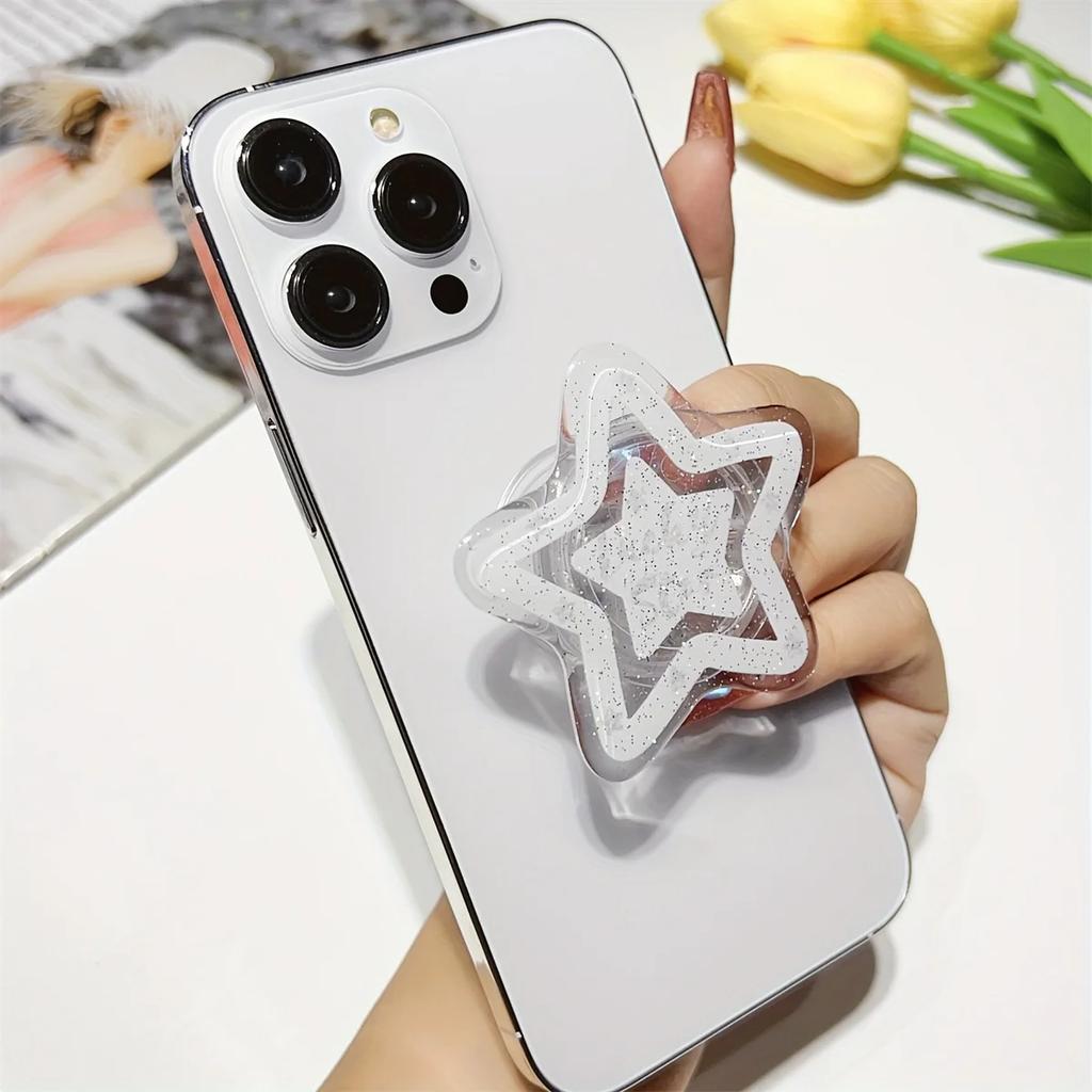 Блестящая подставка для телефона в форме звезды - Милый прозрачный выдвижной настольный держатель, многофункциональный, подходит для электроники