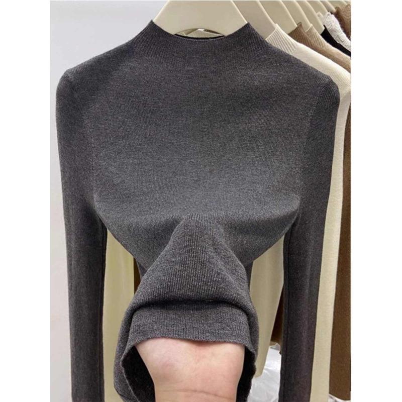 Fashion Semi-turtleneck Long Sleeved Women's Knitted Sweater Early Autumn New Slim Fit Pullover Tops Casual Simple Elegant Thin Inner Bottoming Shirt