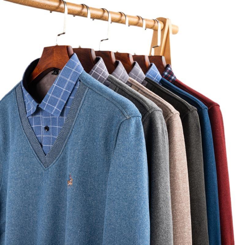 Мужской свитер с длинными рукавами, вышитый свитер, плюшевый утолщенный термоповседневный трикотажный свитер, рубашка