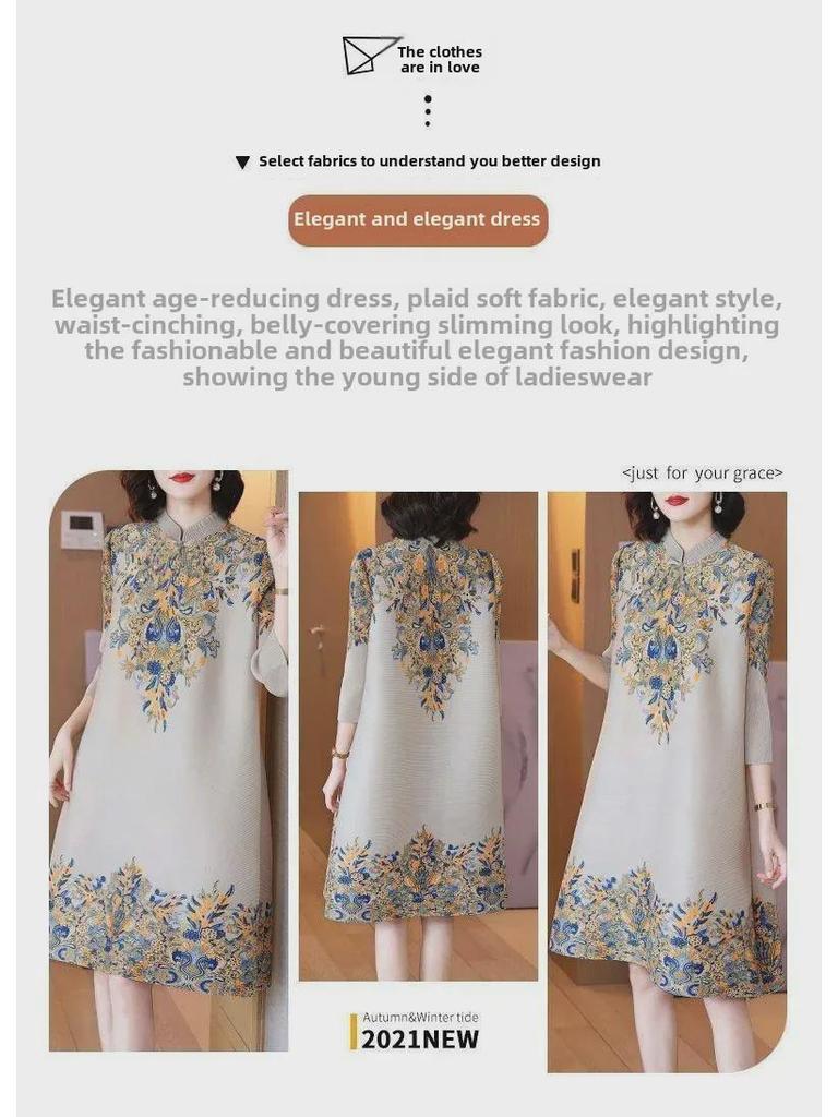Women's Summer Loose Waist Dress: Ethnic Style Pullover, A-Line, Short Sleeve, Mid-Length, Round Neck, Perfect for Middle-Aged Mothers