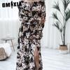 GMXIA Женская мода лето весна цветочный принт с длинным рукавом на одно плечо свободные повседневные платья с роговыми рукавами и деревянным краем уха