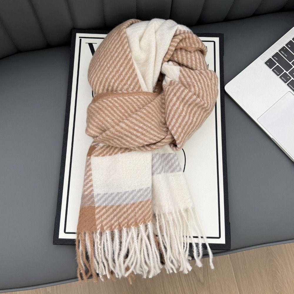 Korean Style Women's Cashmere Scarf Thickened Winter Neck Warmer Checkered Scarf  Autumn Winter