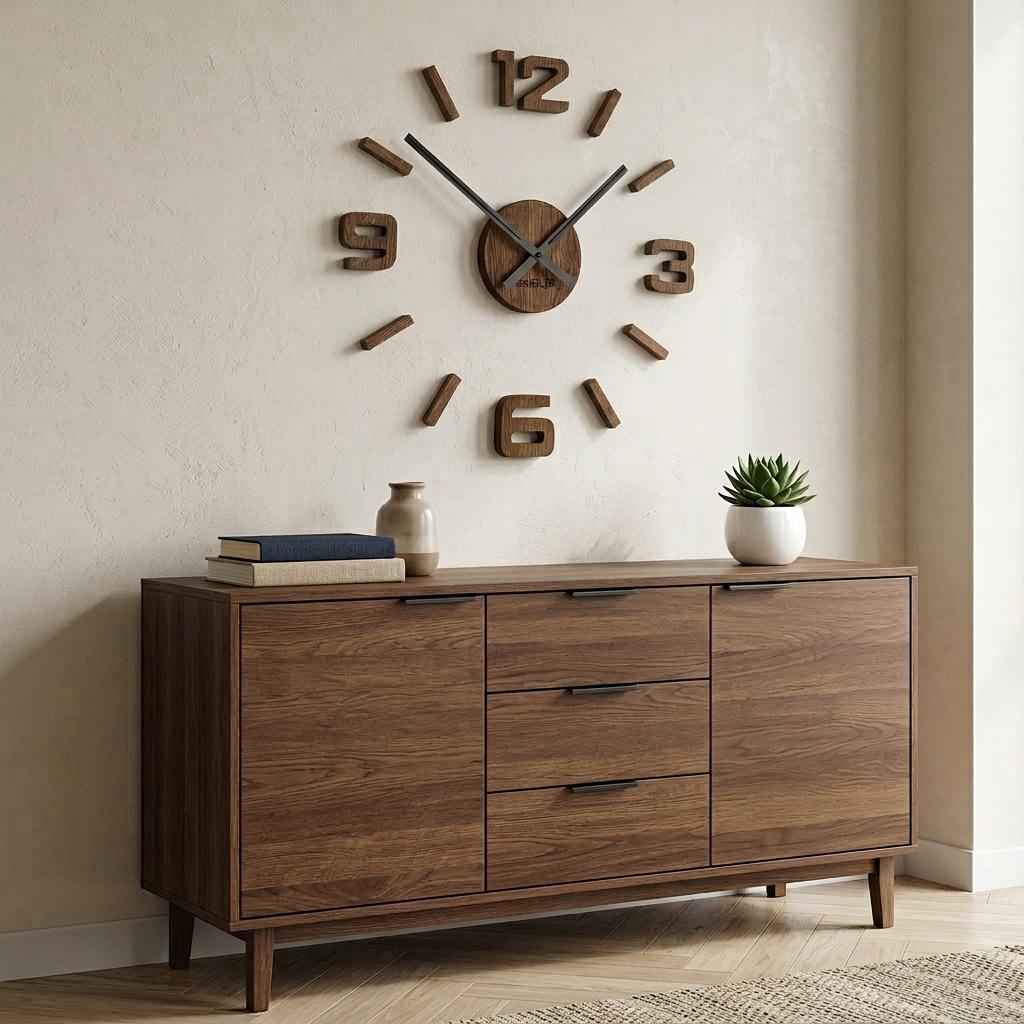 Wooden oak wall clock EKO 75cm brown