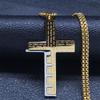 Stainless Steel Bible Cross Pendant Chain Necklace For Men Jewelry Catholic Crucifixes Rosaries Accessories Male