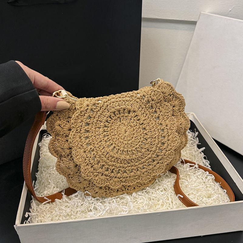 Yogodlns Винтажная плетеная соломенная сумка через плечо, новая круглая летняя пляжная сумка в стиле отпуска, модная сумка через плечо