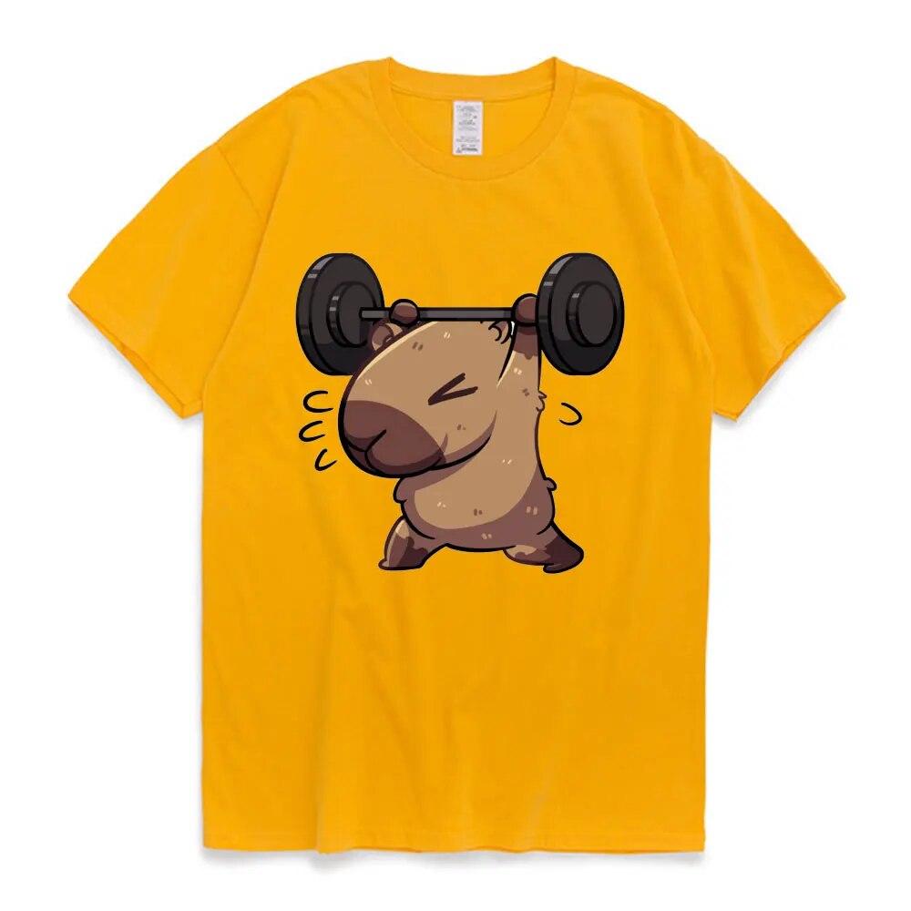 Футболка с капибарой для спортзала, забавная футболка с мультяшным принтом для женщин унисекс, летняя модная футболка из чистого хлопка с коротким рукавом