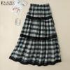 ZANZEA Womens Summer Casual Lace Splice Loose Plaid Long Skirts