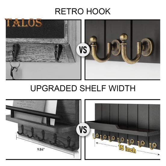 Деревянный держатель для ключей, настенный стеллаж для хранения с крючками, прочная несущая конструкция, простая в установке полка для хранения в прихожей
