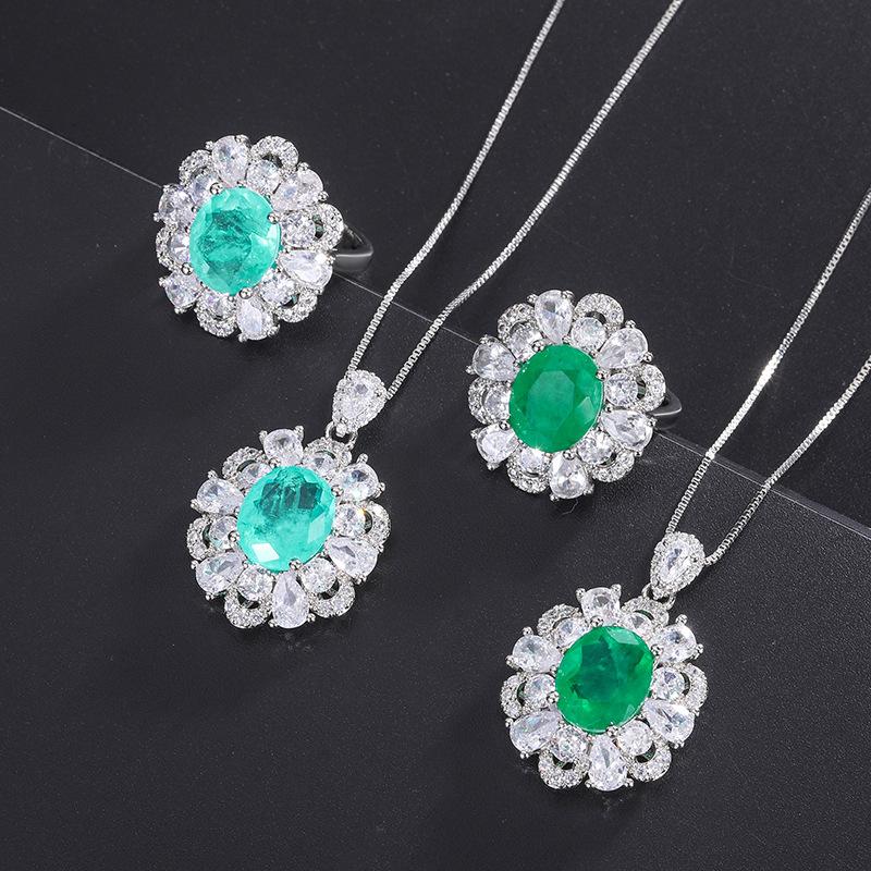 Emerald Banquet Pendant Simulation Paraiba Ring Ladies' Jewelry Set