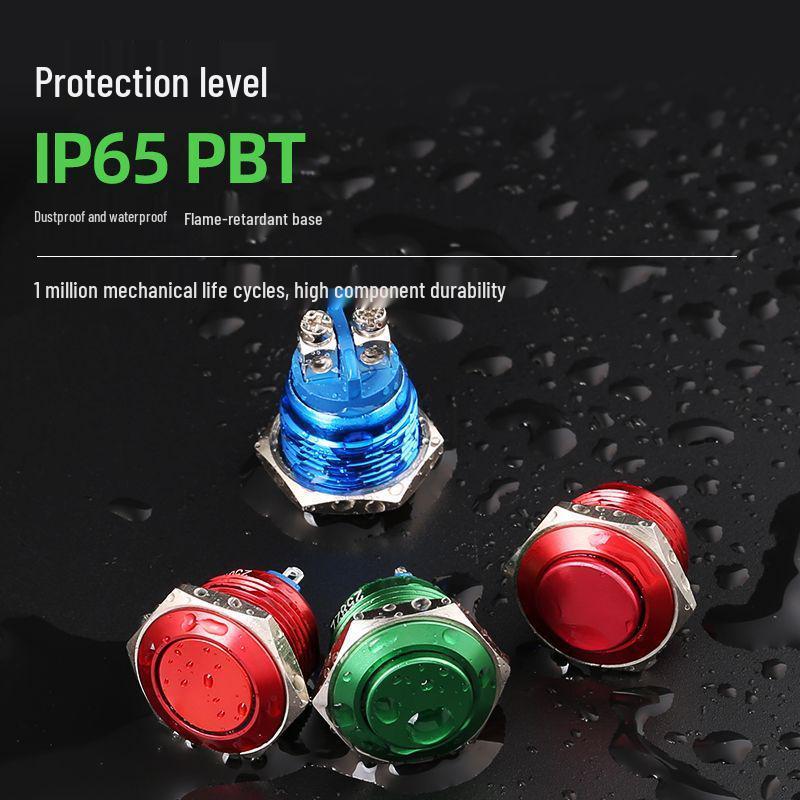 16mm Multicolor Waterproof Metal Reset Button, Momentary Solder-Foot, 24V/220V