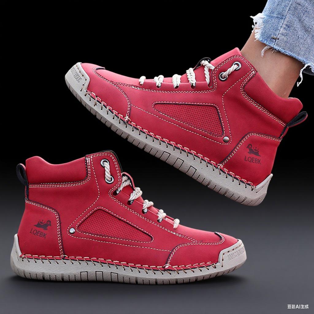 Fashion Short Boots Men Leather Sports Shoes with Handmade Stitching Design 2025 Women's Retro Loafers Suitable for Street Casual Style