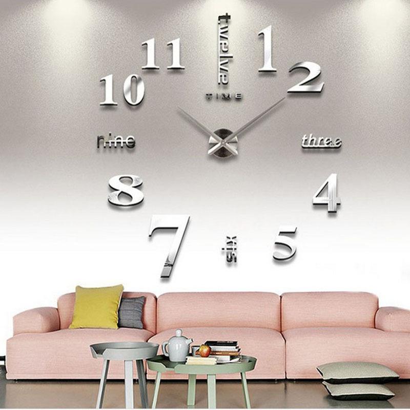 Oversized Creative Diy Wall Clock 3D Mirror Wall Clock Mute Clock Wall Decoration