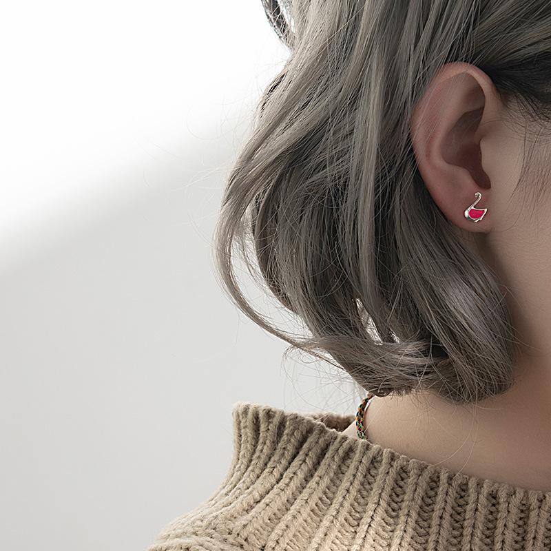 Swan Stud Earrings Female Sweet Cute Little Animal Candy Color Earrings Simple and Small Ins Cold Wind Korean Version Jewelry