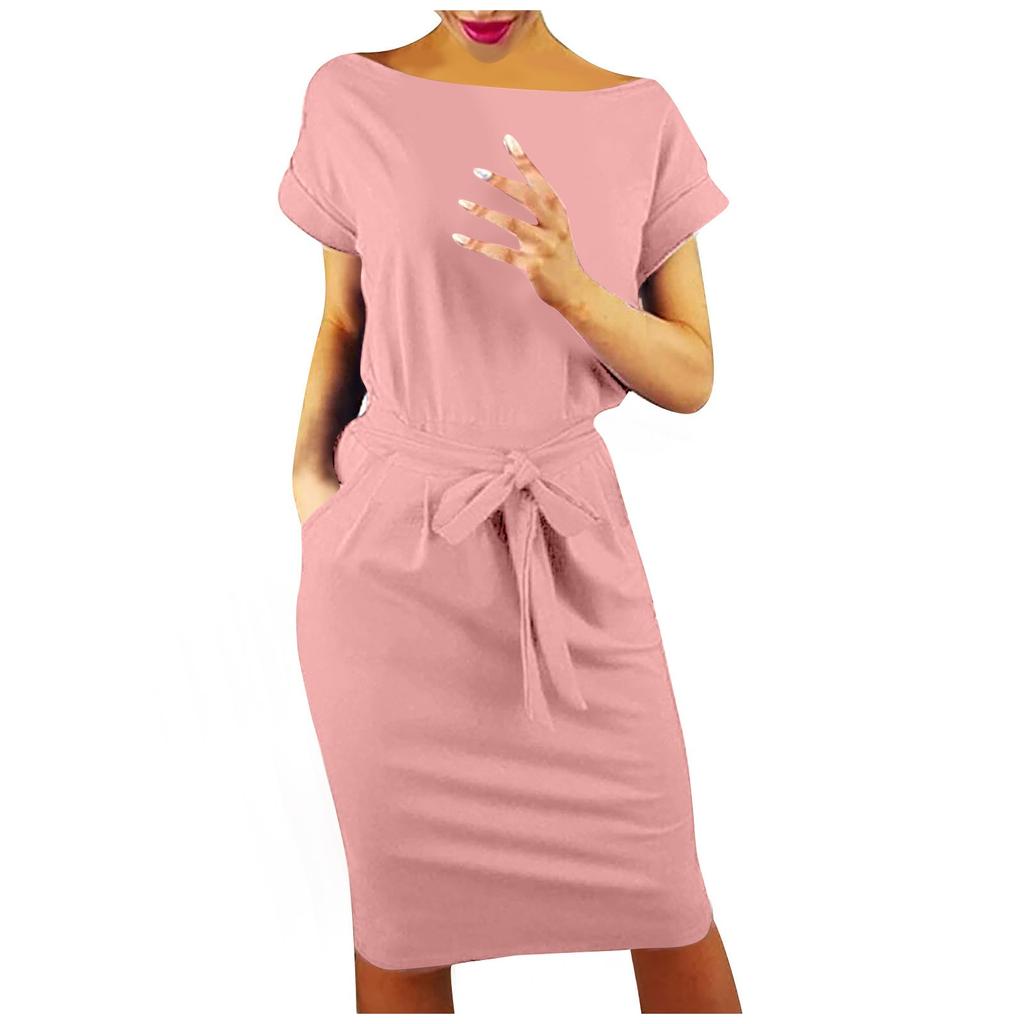 Women' S Fashion Cool Solid Color Casual Formol Party Short Sleeve Elegant Dress