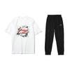 Li Ning Logo Printed Letter Round Neck Удобная дышащая свободная футболка с коротким рукавом и длинные брюки с манжетами Повседневный спортивный комплект AHSUA05-1+AYKR465-1