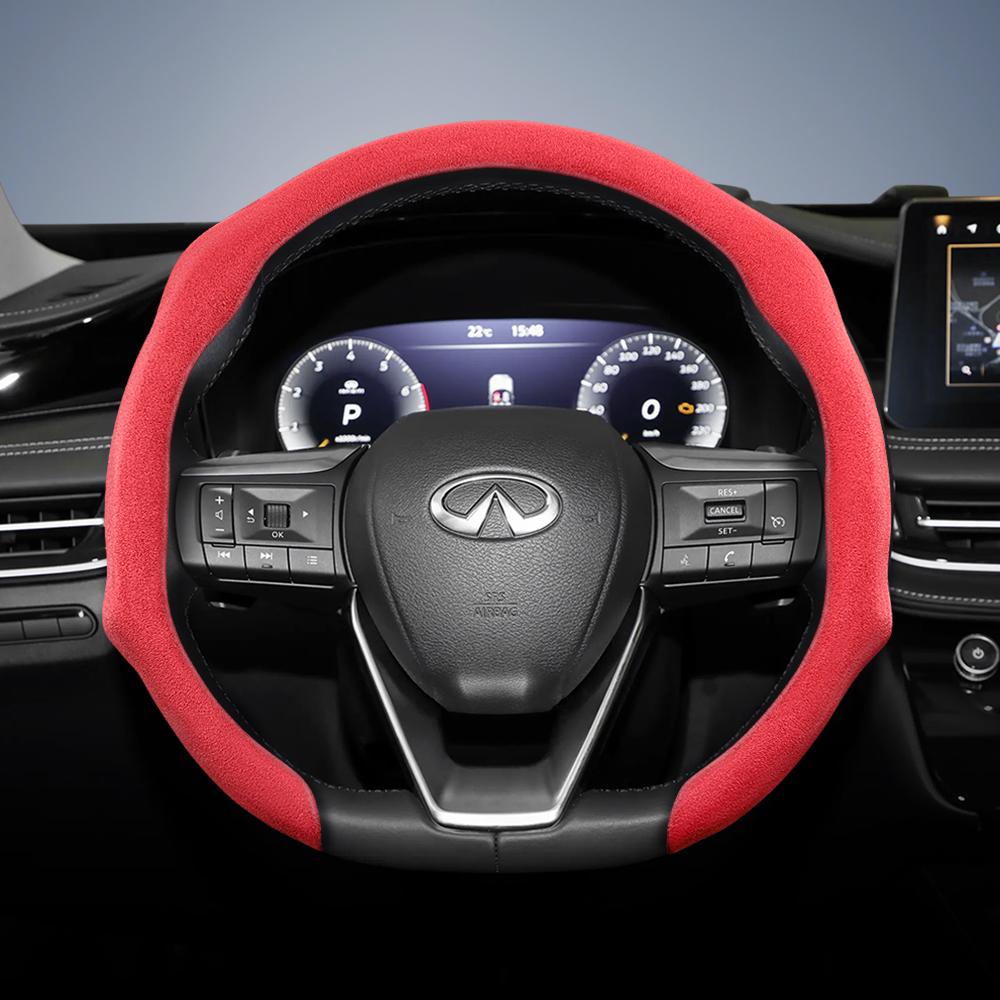 bpzsw1 Suitable for Infiniti Premium Suede Snap-On Steering Wheel Cover, Non-Slip and Durable, Available for Round and D-Shaped