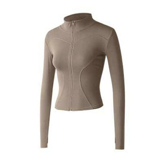 Women Sports Top Stand Collar Zipper Closure Cardigan Sweat Absorption Soft Breathable Thin Elastic Slim Fit Long Sleeve Quick Dry Lady Jogging