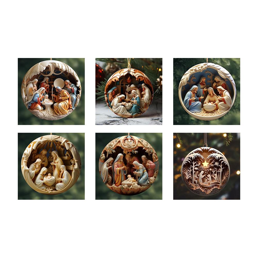 8cm 2025 Stained Glass Effect Acrylic Christmas Ornament, Nativity Jesus Birth Pendant For Holiday Seasonal Tree Decoration