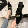 Fashion New Summer Luxury Women Black High Heels Slippers Close Toe Block Heels Mules Designer Slip On Loafers Slides Party Shoes