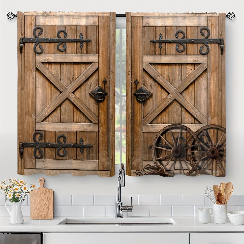 2 панели деревенские шторы винтажные деревянные двери напечатанный карниз для штор карманное окно обработка для спальни офиса кухни гостиной