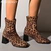 Женские замшевые ботильоны с леопардовым принтом, элегантные туфли на высоком каблуке, женская обувь 2025 года, зимние туфли-лодочки, зимние толстые мотоциклетные ботинки Mujer Botas