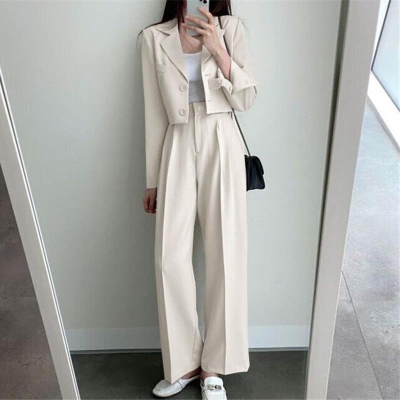 Two Piece Sets Women Outifits Fall Office Lady Pants Korean Blazer Suits Long Sleeve Fashion Coat Black High Waisted Pants