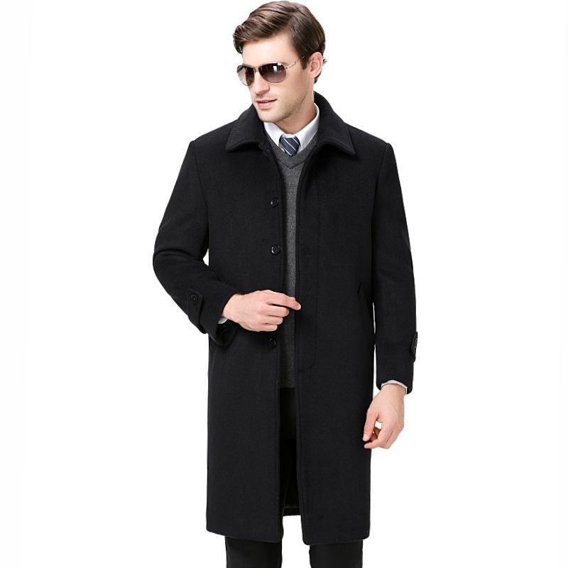 Зимнее толстое шерстяное пальто мужское длинное выше колена ветровка с отворотом повседневное шерстяное пальто мужское пальто