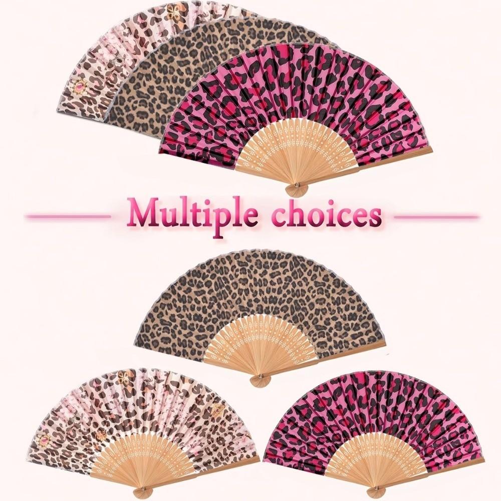 Lightweight Portable Leopard Print Folding Fan Foldable Dance Hand Fan Stage Dance Performance