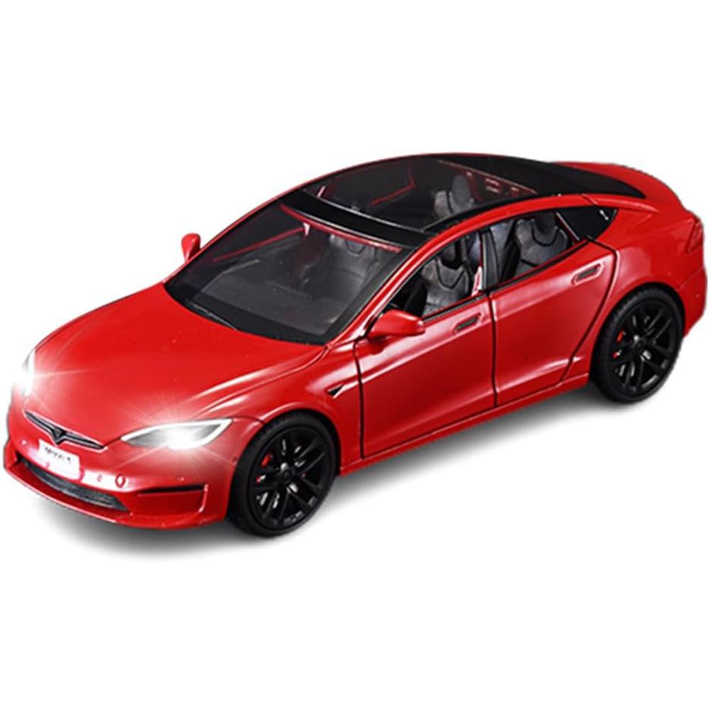 Литой под давлением автомобиль в масштабе 1/24 для модели автомобиля Tesla Model S с зарядной станцией, коллекционная звуковая световая игрушка