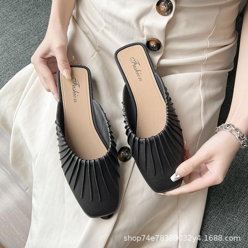 Баотоу полутапочки женские Kuaishou летние ленивые на плоской подошве нескользящие женские тапочки