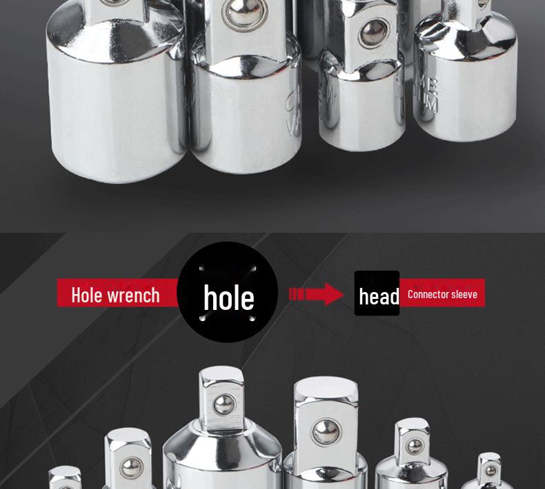 6-Piece CR-V Socket Adapter Set: 1/2" To 3/8" To 1/4" Ratchet Wrench Converters