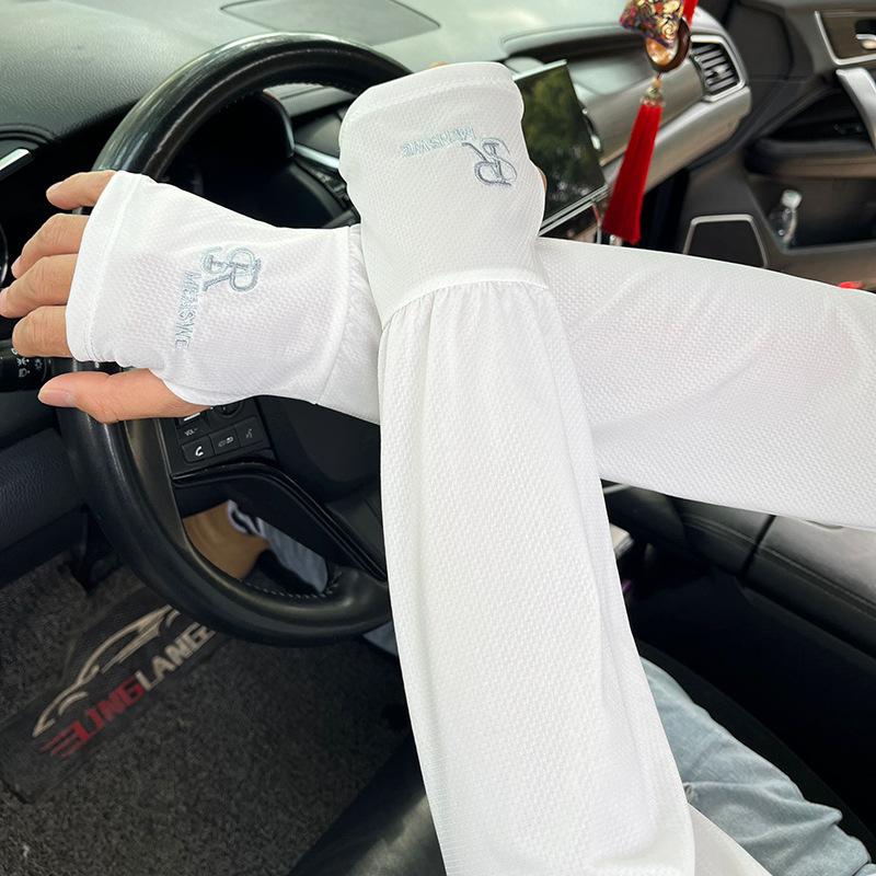 Ice Sleeves, Men's Style, Summer Thin Style, Embroidered Ice Silk Sunscreen Sleeves, Fishing and Cycling, Sun Shading Arm Sleeves