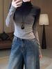 Women's Gradient Wool High Neck Cropped Knit Top - Korean Style Autumn/Winter Slim Fit