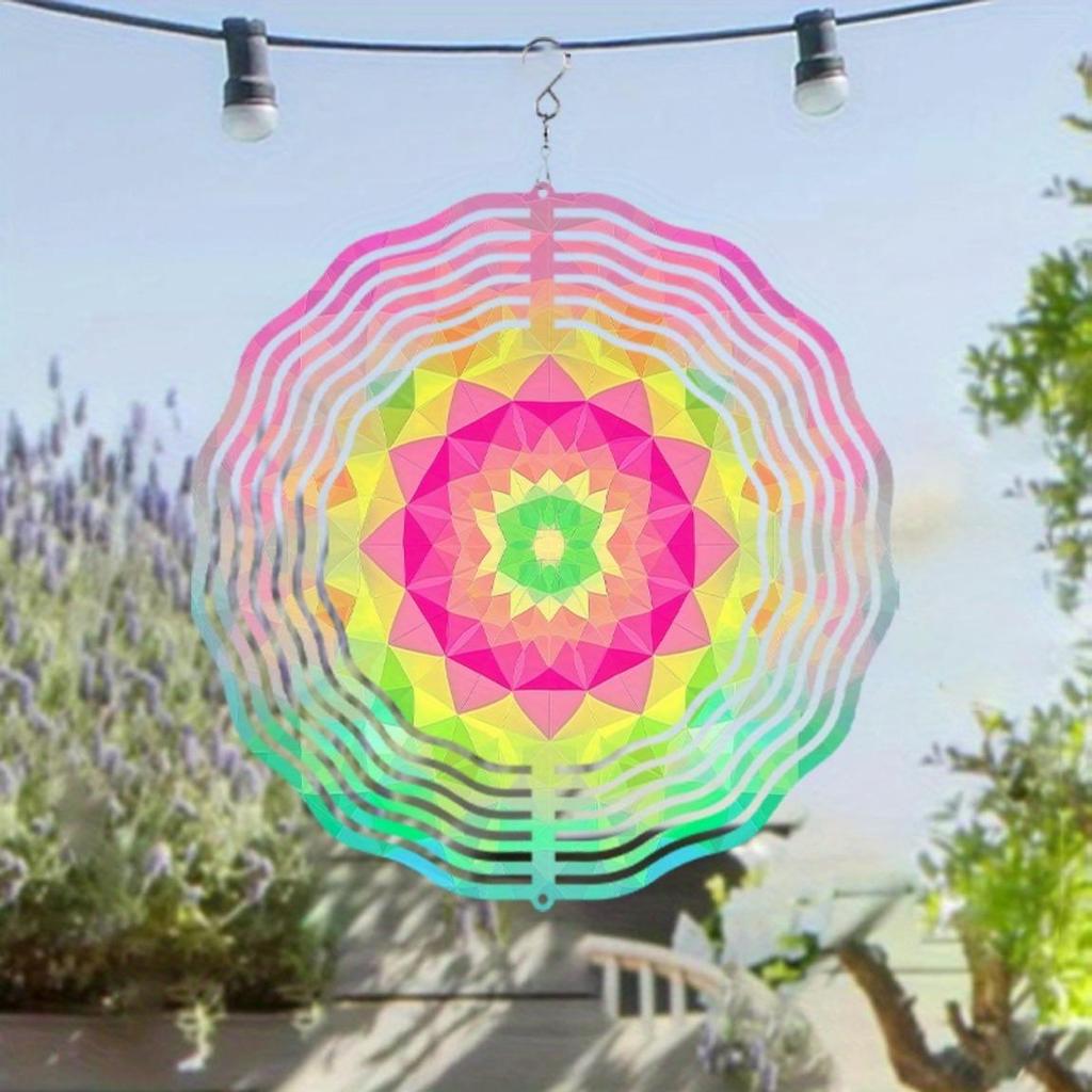 10-Inch Vibrant Metal Wind Spinner with 360° Hanging Hook – Colorful Geometric Design for Garden