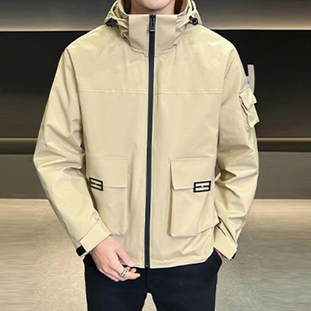 Men's Solid Color Outdoor Casual Jacket Hooded Jacket Men's Workwear Multi Pocket Jacket