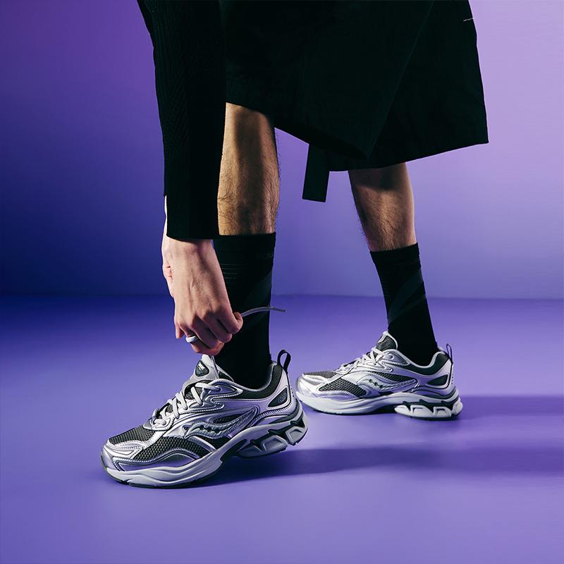 SAUCONY Grid Fusion Удобная Универсальная Поддержка Низкие Повседневные Ретро Кроссовки Кроссовки Унисекс Серебристо-Серый S79063-7