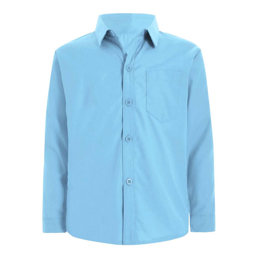 Рубашка плательная с длинным рукавом для мальчиков, повседневная однотонная с воротником на пуговицах