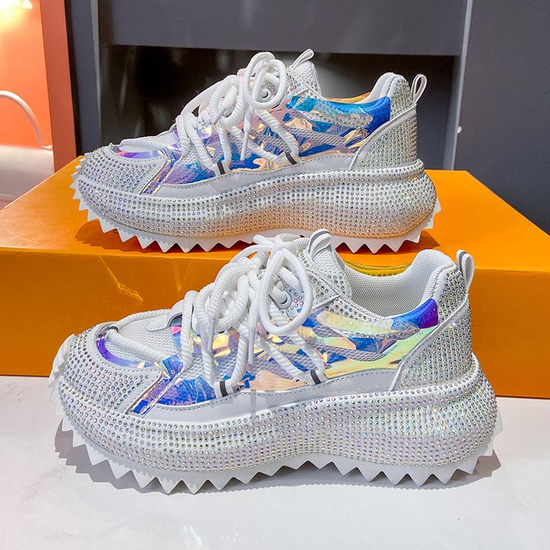 Женская обувь со стразами, женские кроссовки со стразами, дышащие, роскошные, дизайнерские, повседневные, с толстой подошвой, для папы, обувь Zapatos Mujer 2024