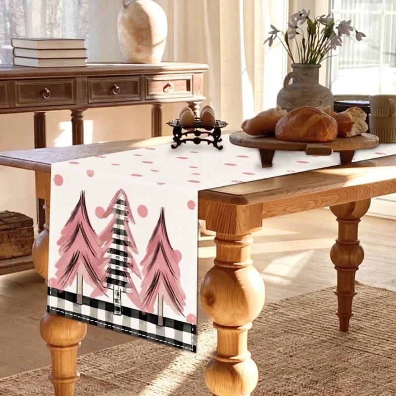 Простые рождественские льняные дорожки для стола, розовые дорожки для стола, украшение обеденного стола, украшение для домашнего праздника, праздничное украшение