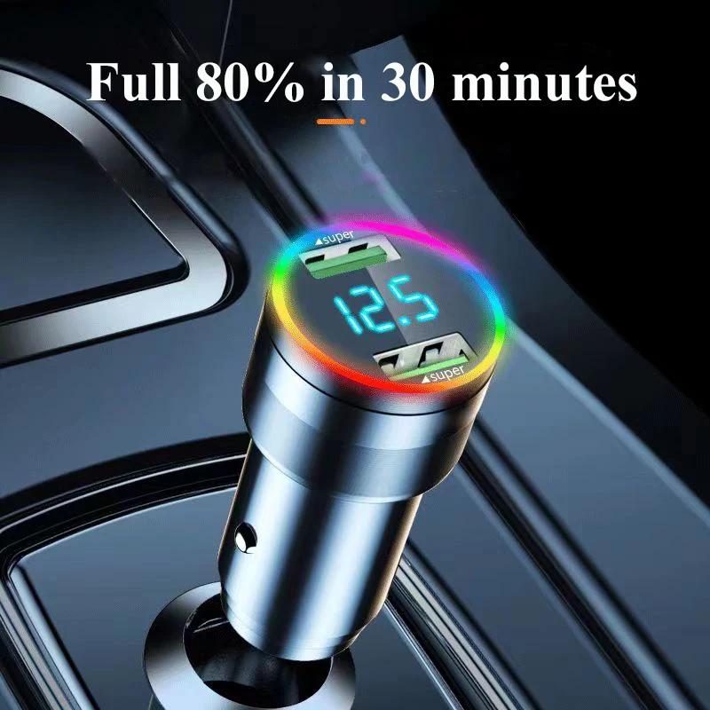 Автомобильное USB-зарядное устройство 300 Вт, двухпортовый адаптер Super Fast Charging со светодиодным индикатором мониторинга напряжения для Samsung Oneplus Huawei OPPO iPhone