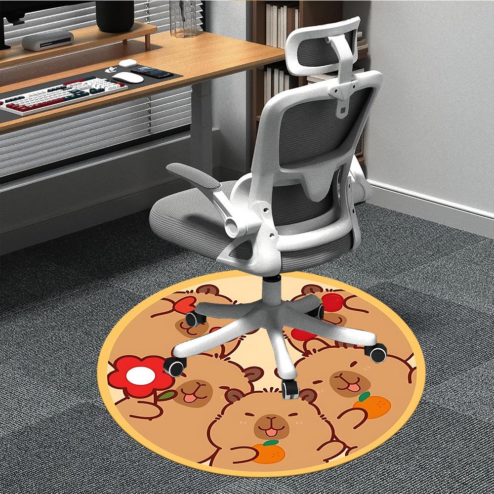 1pc Cute Capybara Chair Carpet for Office, Round Non-Slip Durable Large Size Office Carpet, Suitable for Office, Beautiful Decoration