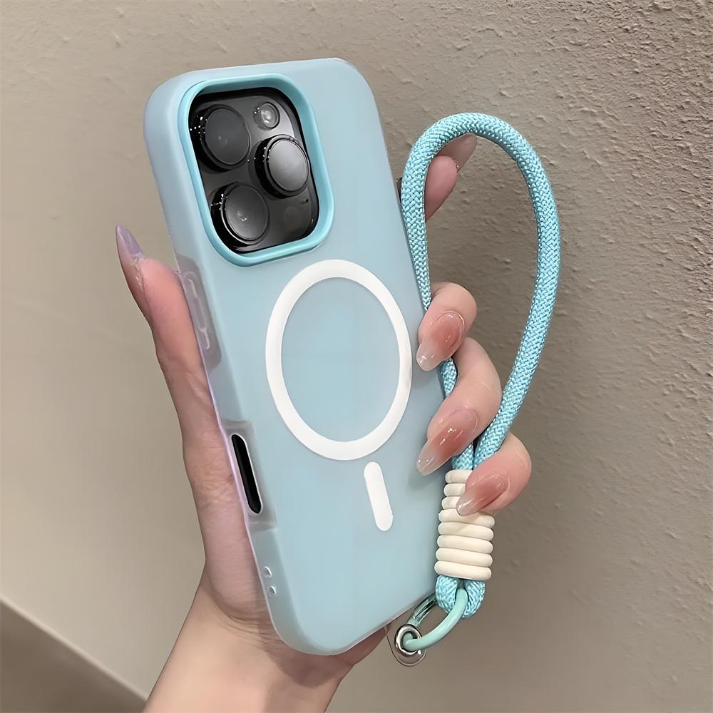 Конфетный цвет 2 В 1 ремешок на руку/запястье магнитный чехол для iPhone 17 16 15 14 Plus 13 12 Pro Max 11 чехол для Magsafe с ремешком