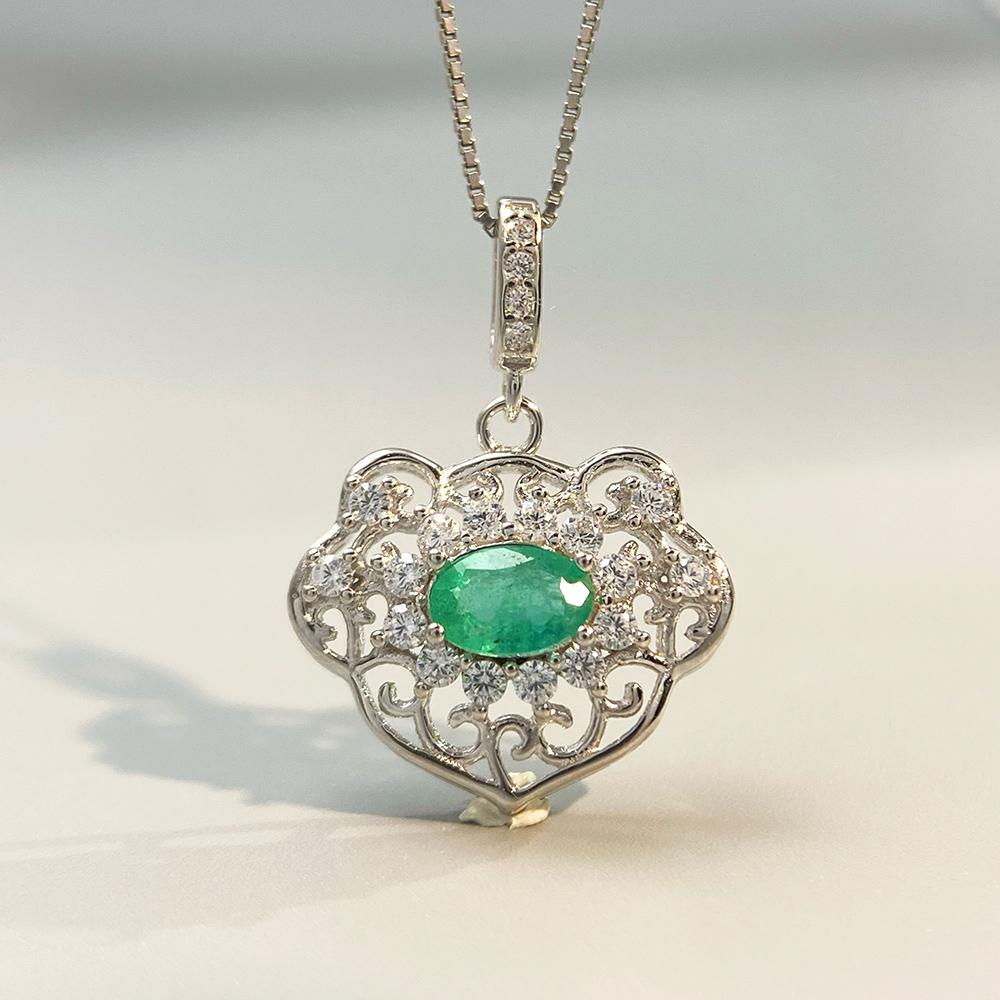 Natural Emerald Pendant Necklace in 925 Sterling Silver for Women May Birthstone Fine Jewelry