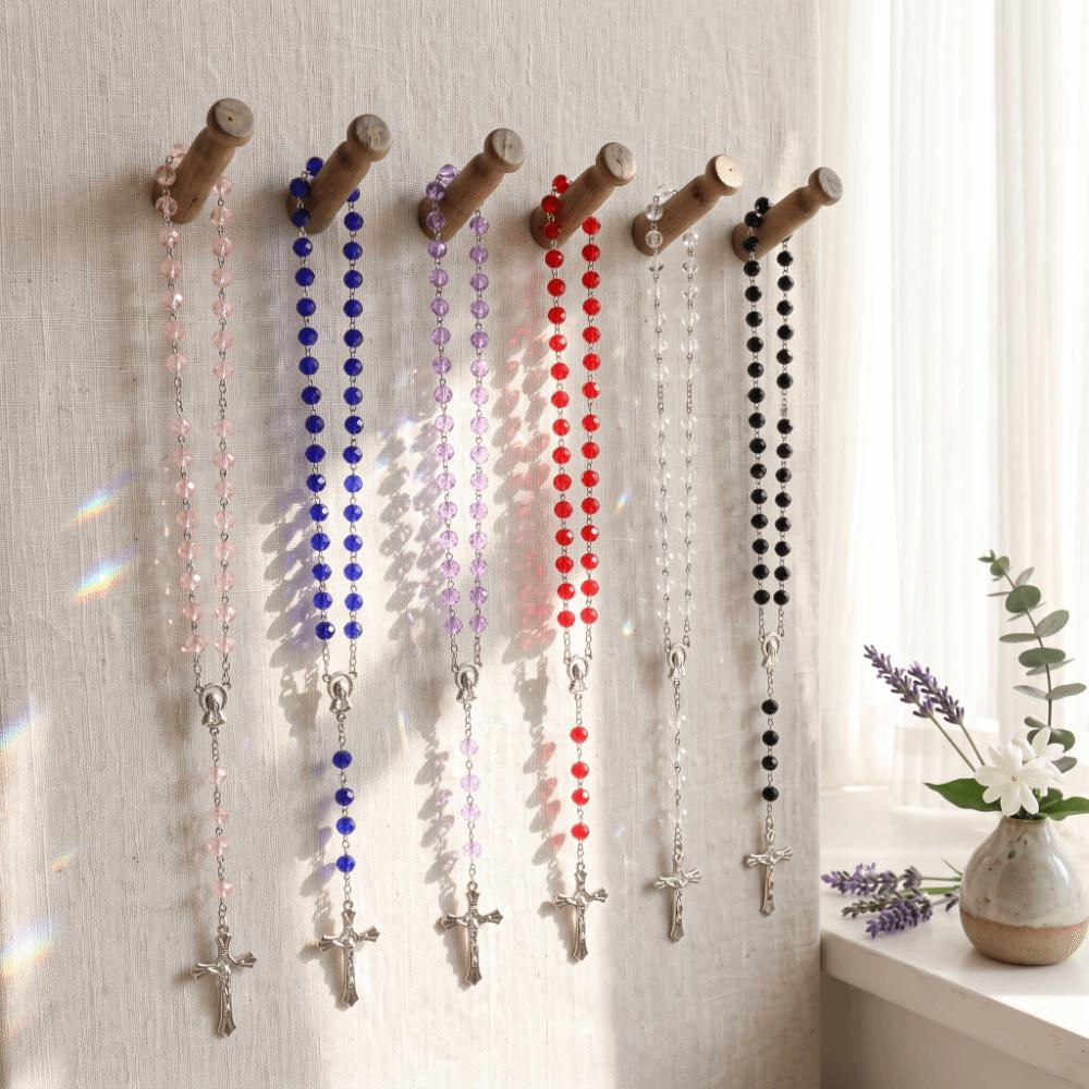 Long Chain Rosary Necklace Catholic Rosary Crucifix Pendant Chain Religious Gift